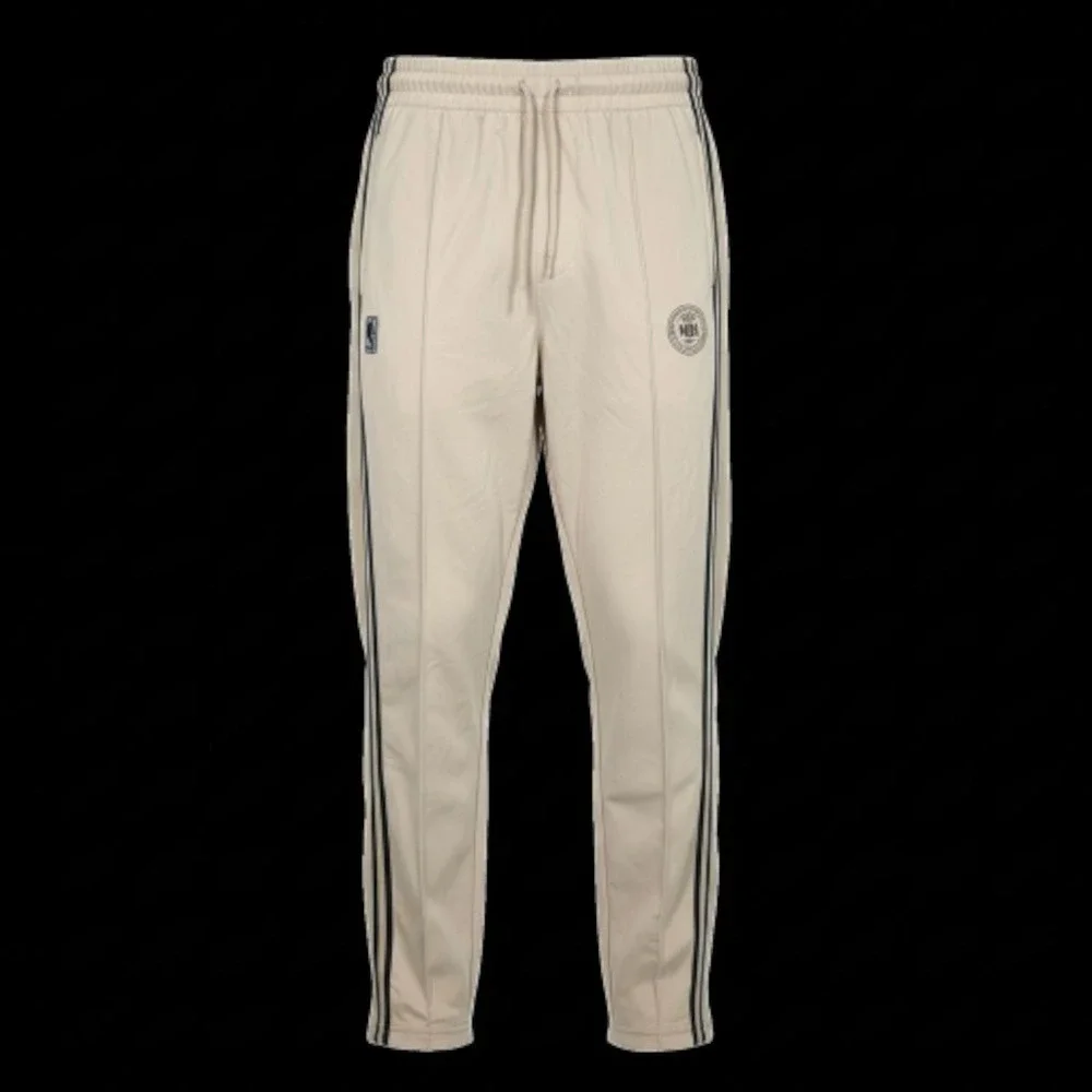 NBA Men's Beige Track Jogger Pants Logo Side Stripes‎ Size Small Zip Ankle Cuff